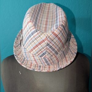 Ben Sherman Blue and Cream Plaid Fedora Hat